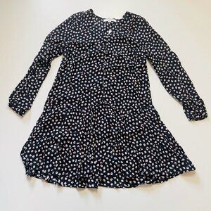 NWT Ann Taylor LOFT Dress Mini Black White Floral Dainty Henley Long Sleeve Smal